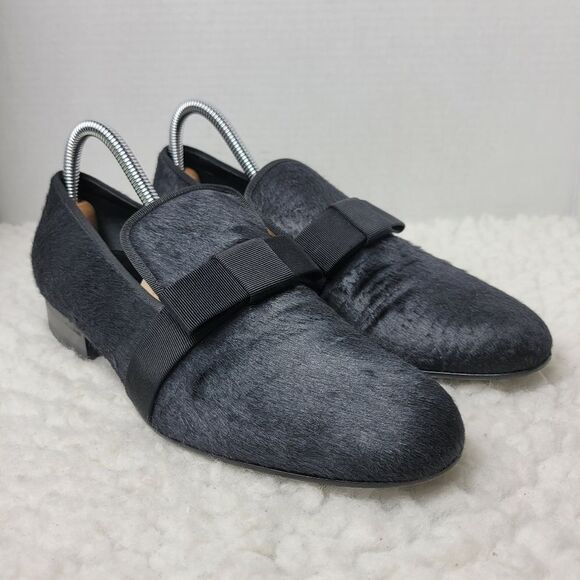 Celine Womens Smoking Peny Loafer Size 8.5 Black Pony Hair Slip On Bow Accent - Picture 1 of 11